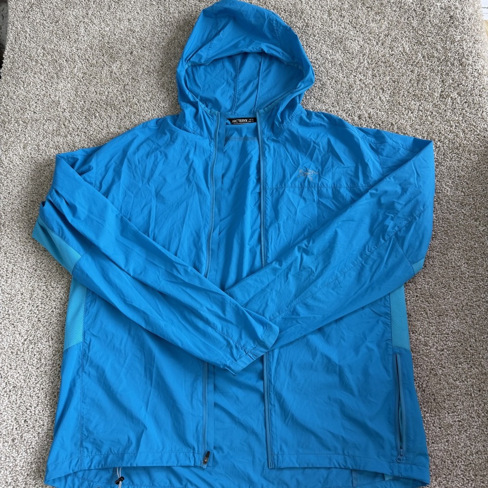 Arc'teryx Windbreaker Jacket Mens XL Blue Hooded Full Zip Hiking Lightweight
